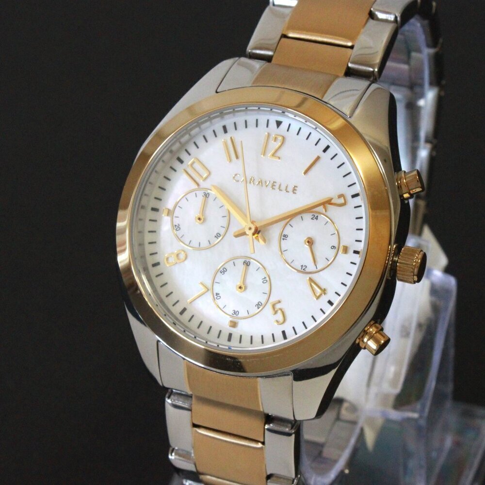 Caravelle Ladies Sports Watch By Bulova Chronograph Mother Of Pearl Dial 36mm